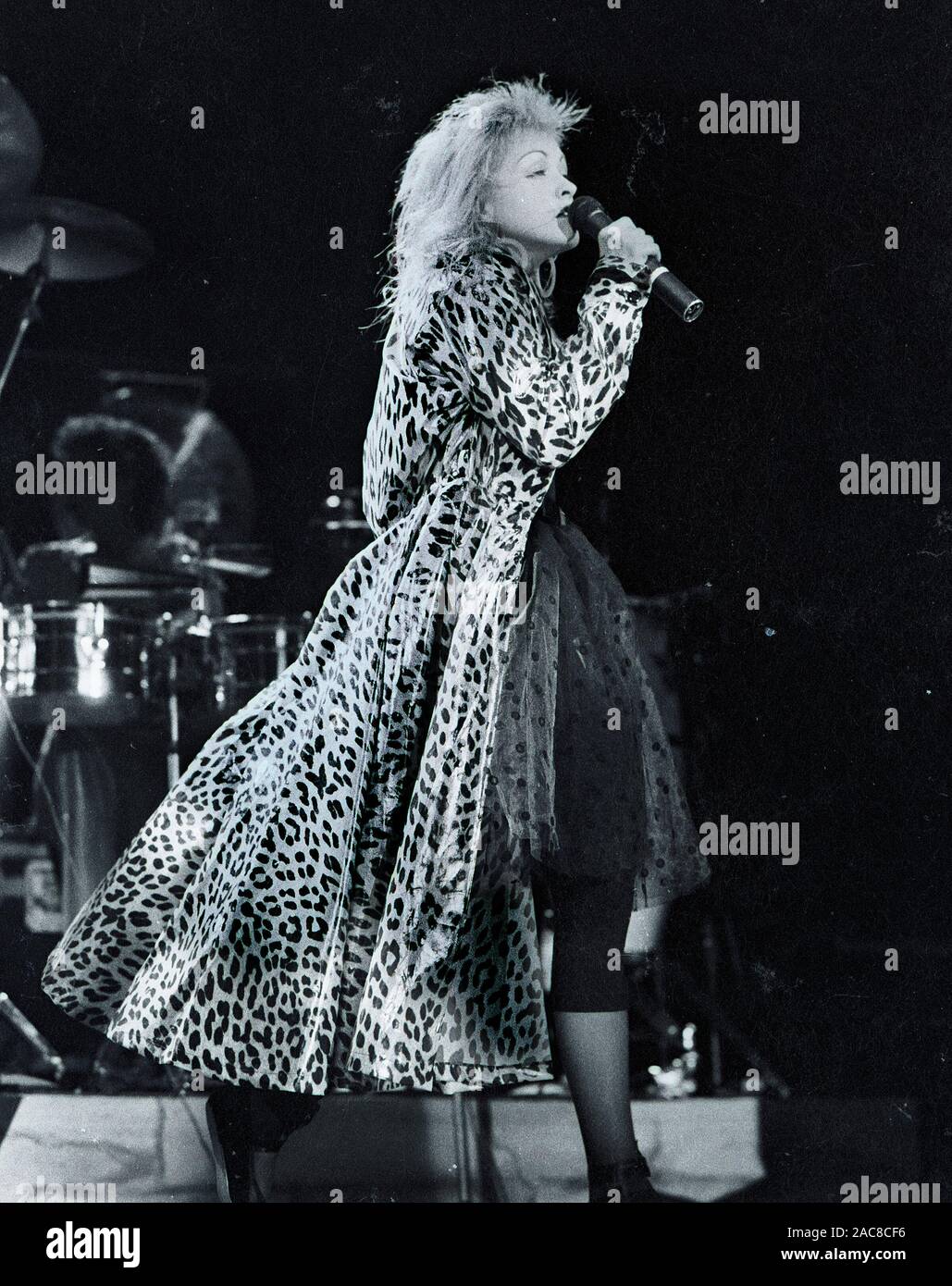 Cyndi Lauper singing in the  “True Colors” tour concert at the Worcester Centruim in worcester Ma USA 1980’s photo by bill belknap Stock Photo