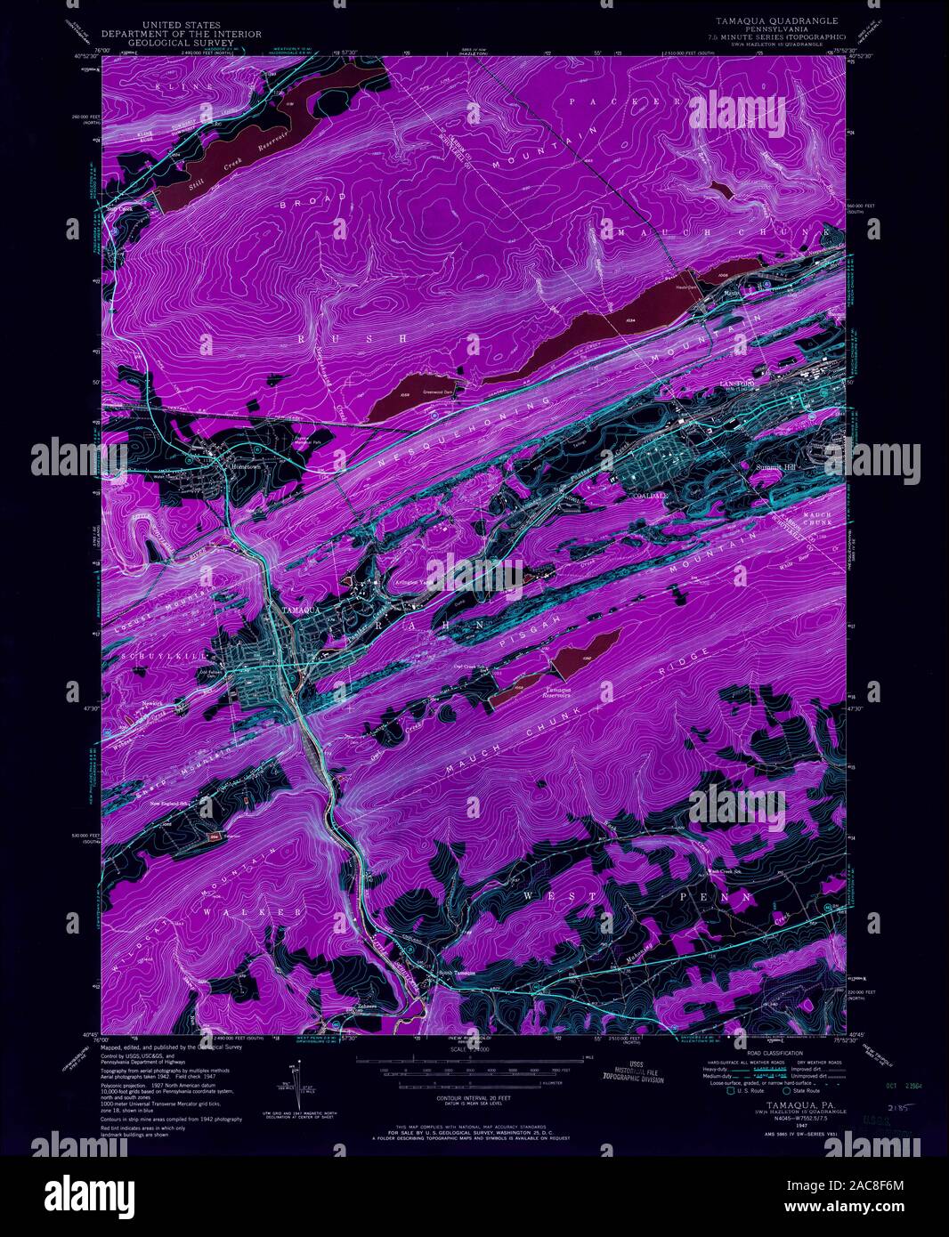 USGS TOPO Map Pennsylvania PA Tamaqua 222112 1947 24000 Inverted