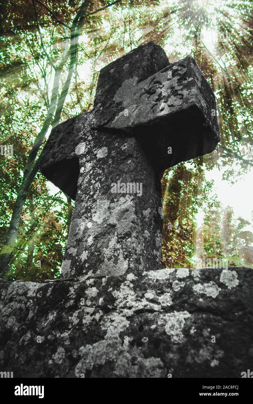 Medieval cross stone in Ijevan forest, Armenia Stock Photo