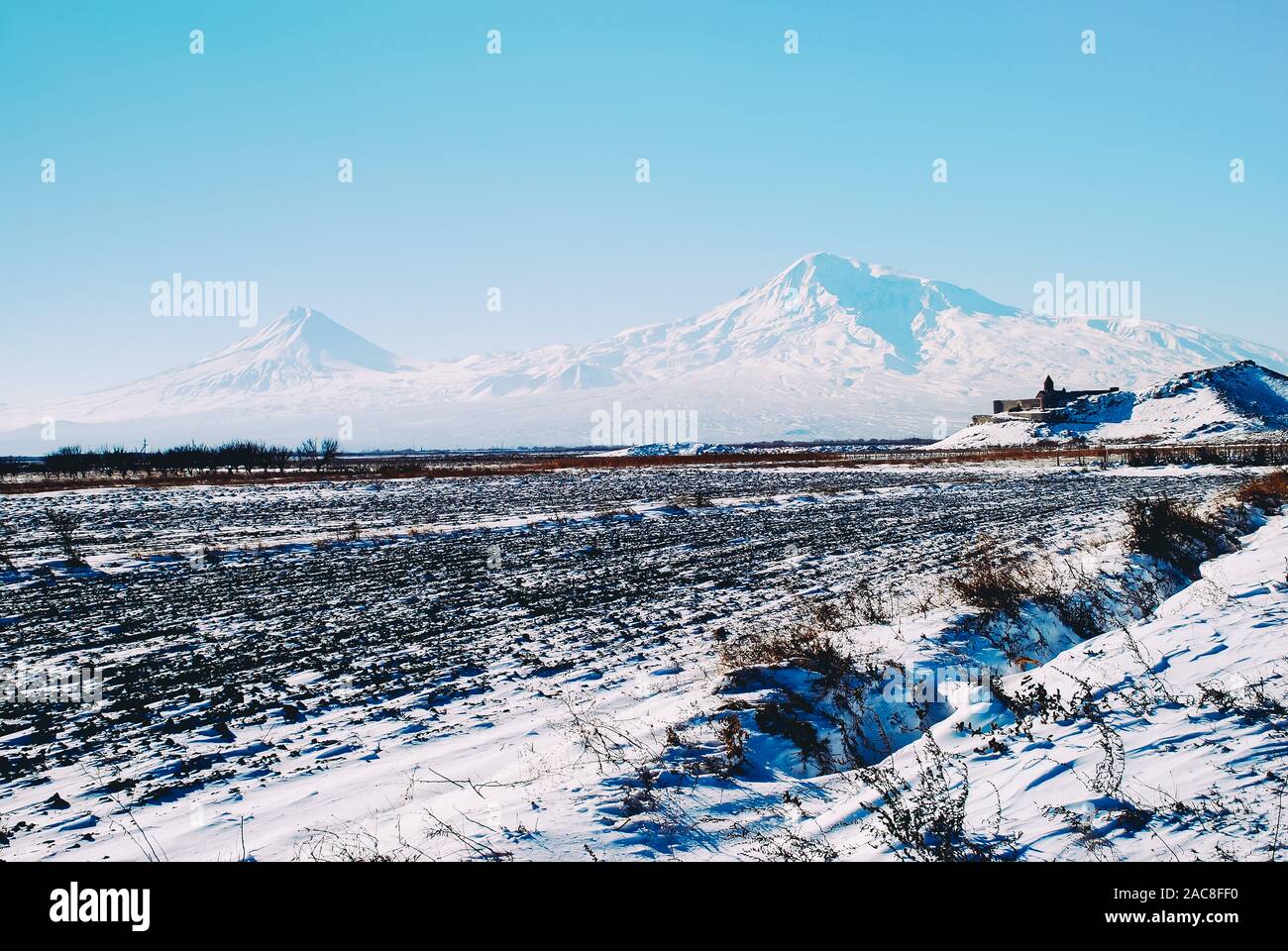 Khor Virap is an Armenian monastery located in the Ararat plain in Armenia. Stock Photo