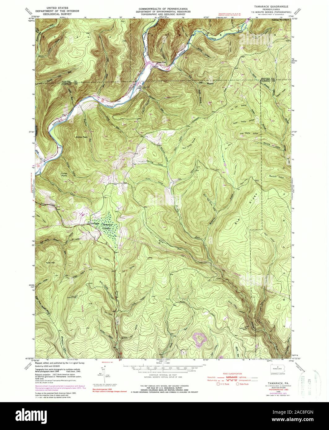 USGS TOPO Map Pennsylvania PA Tamarack 223524 1946 24000 Restoration Stock Photo