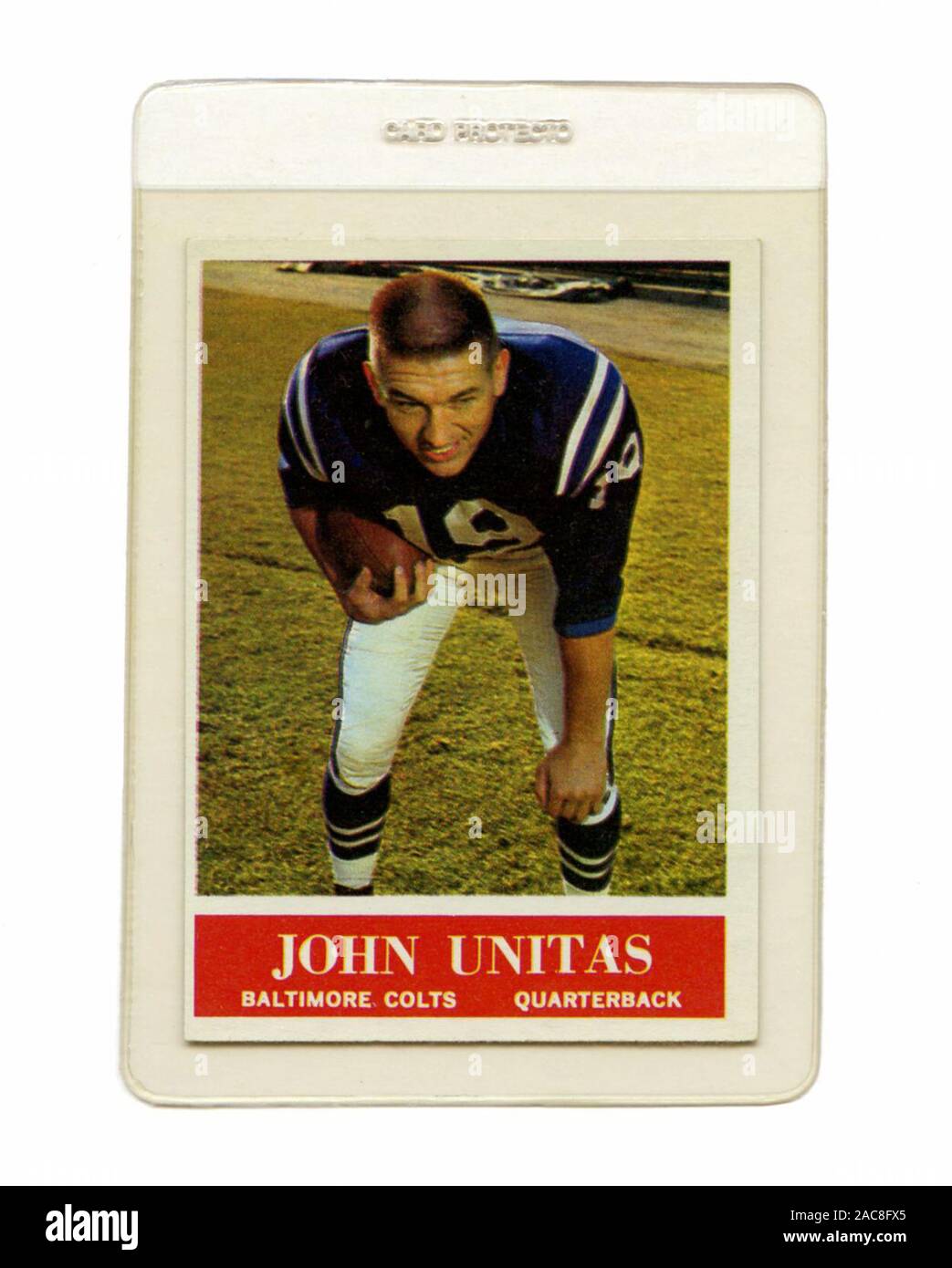 Vintage football card depicting John Unitas the quarterback with the Baltimore Colts issued by Philadelphia Gum in 1964. Stock Photo