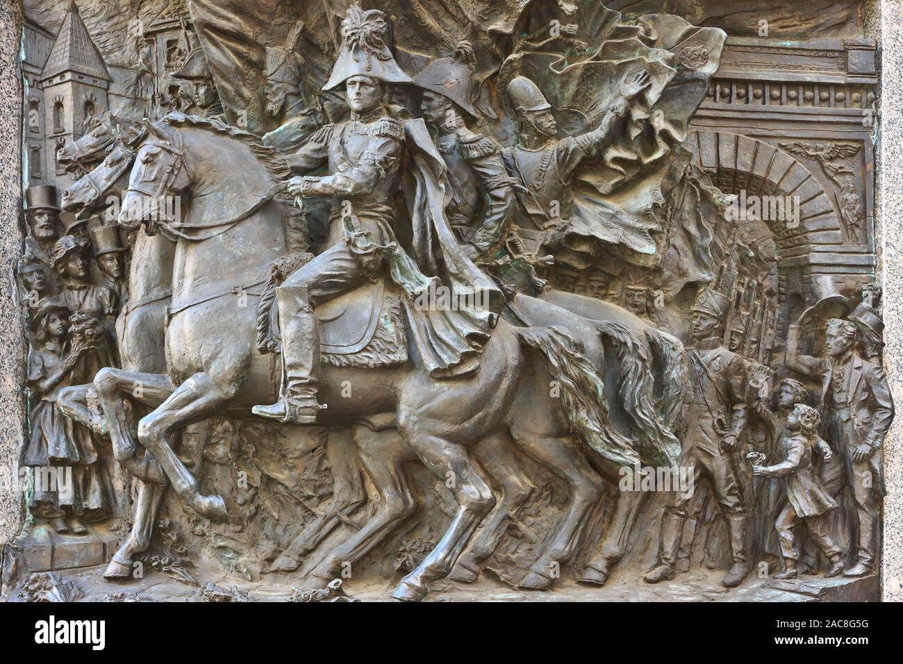 Bas-relief to Tsar Alexander I of Russia for his victory over Napoleon Bonaparte at the Battle of Paris (March 30-31, 1814 ) Stock Photo