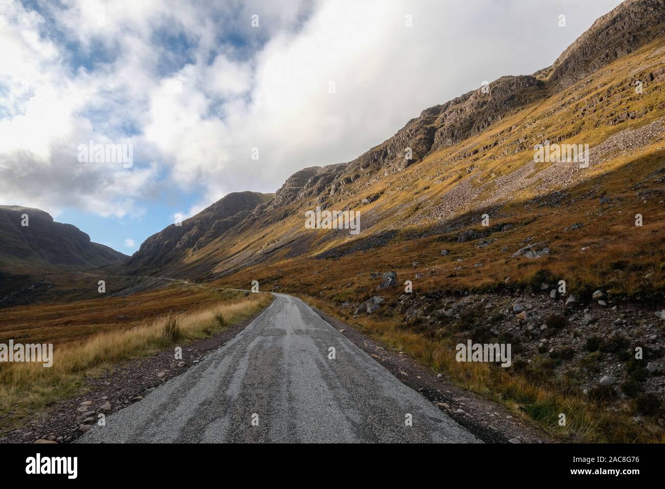 Single track road , Erbusaig,in the Scottish Highlands Stock Photo