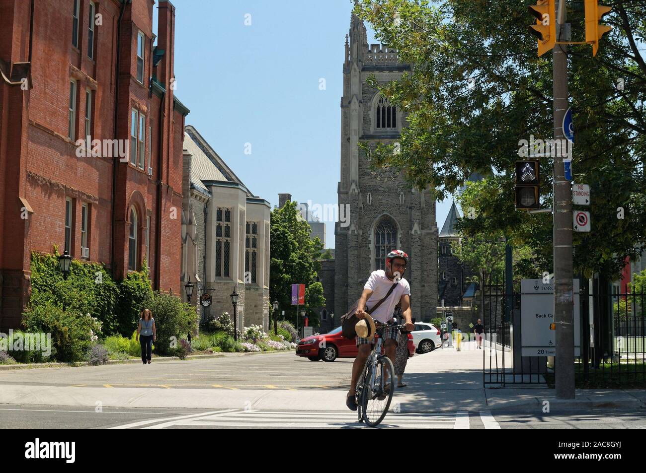 TORONTO, CANADA 06 17 2016 Cyclist turning from Tower rd to Hoskin