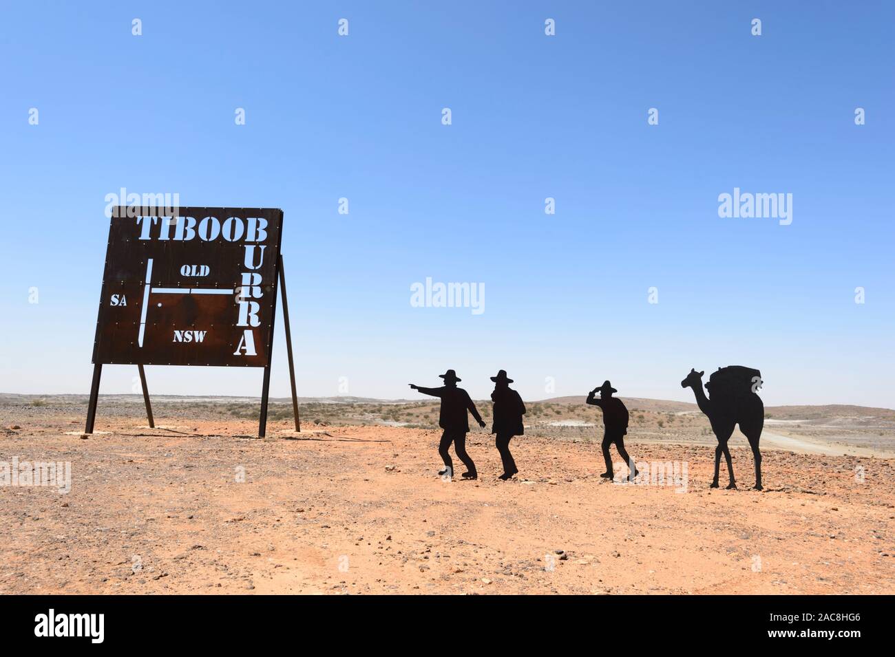 Metal sculptures of early explorers outside the small rural town of Tibooburra in the Australian
