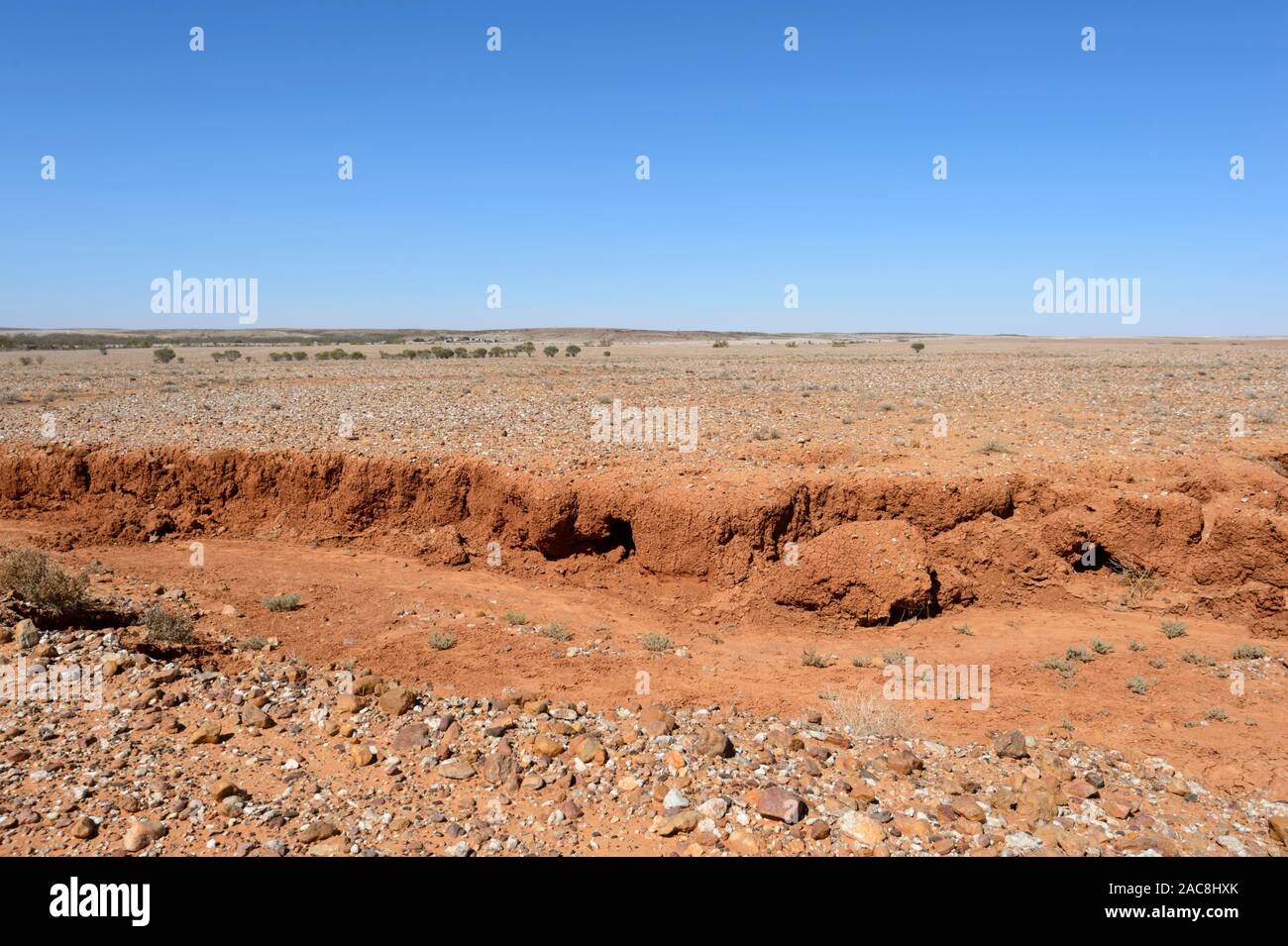 Soil erosion in the Australian Outback near Milparinka, New South Wales, NSW, Australia Stock Photo