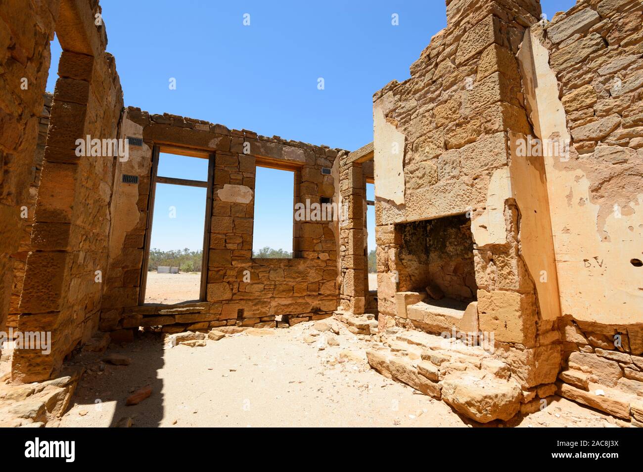 Historic ruins of the pioneers Baker family's home in the remote Outback town of Milparinka, New South Wales, NSW, Australia Stock Photo