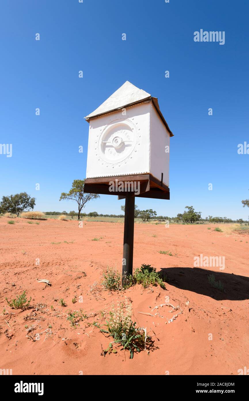 White letterbox of an Outback property near Louth, New South Wales, NSW, Australia Stock Photo