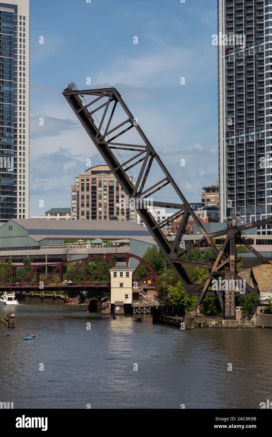 Kinzie Street Railroad Bridge (Chicago and North Western Railroad Bridge), Chicago River, Chicago, USA Stock Photo