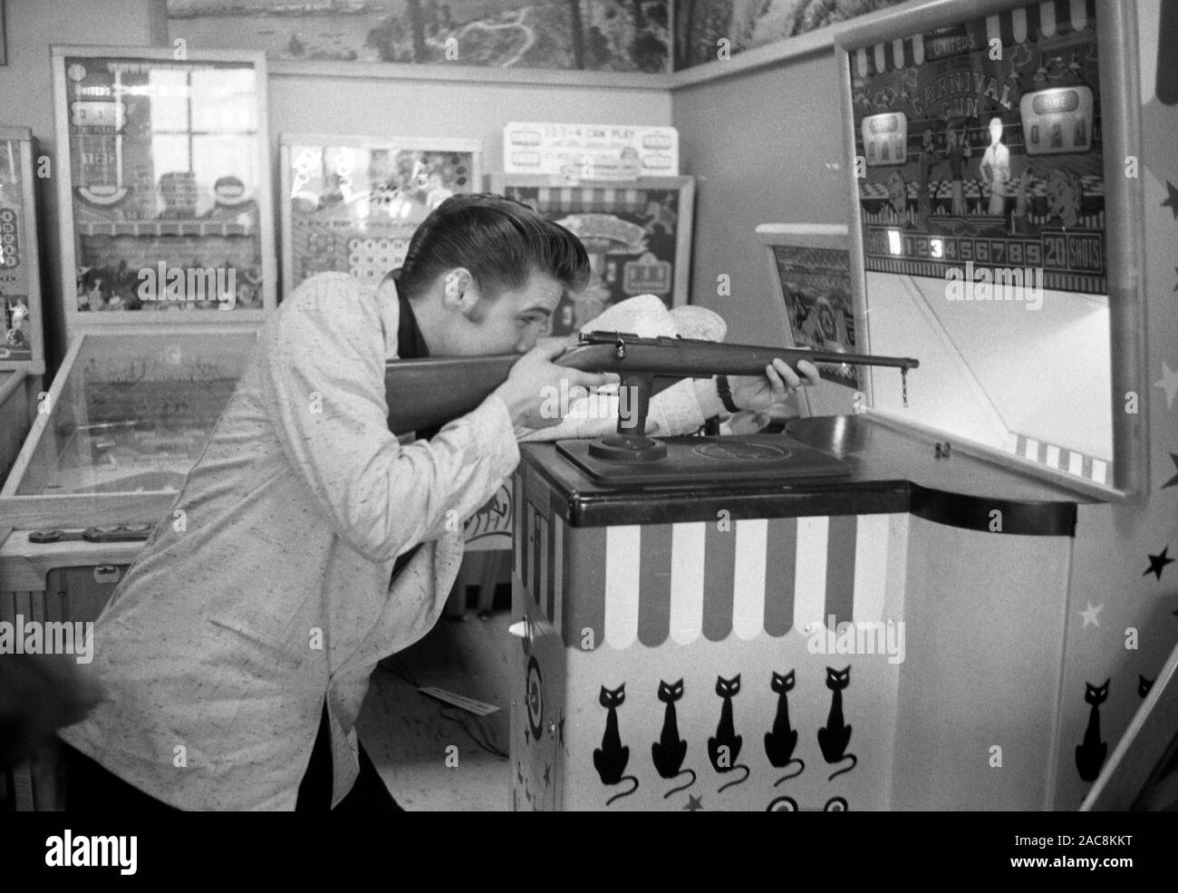 Elvis Presley taking a break from touring in 1956. The location is very likely Detroit, Michigan, where Elvis was performing at the Fox Theater on May 25, 1956 Stock Photo