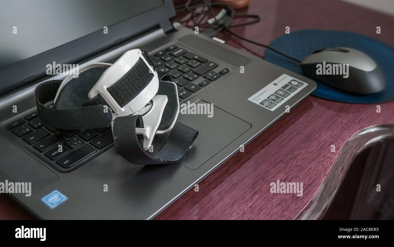 Forearm band on one's k-board computer. Stock Photo