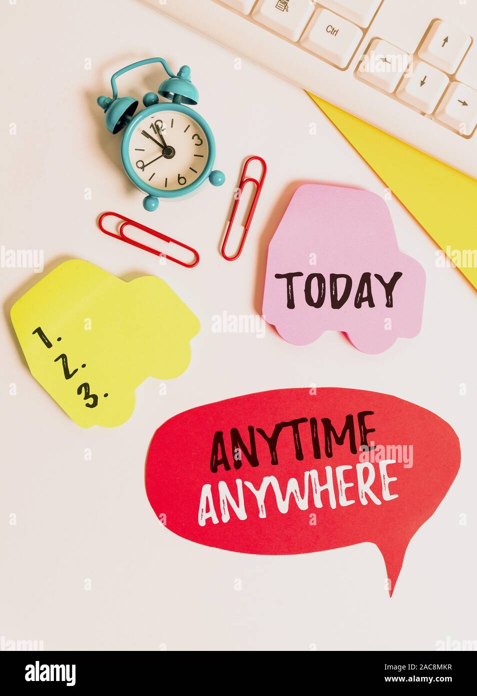 Writing note showing Anytime Anywhere. Business concept for saying that ...