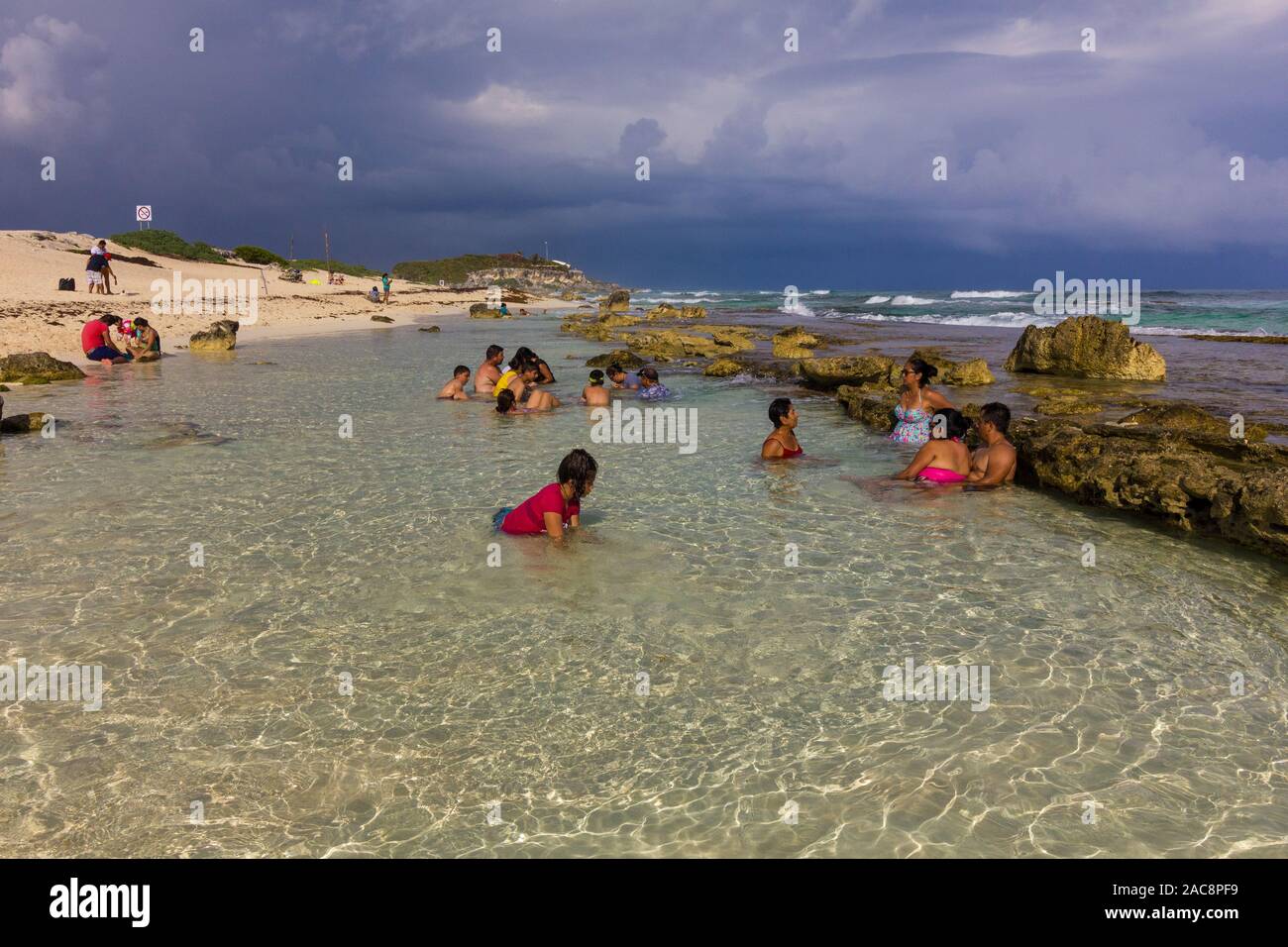 Beautiful Sunny Beach with crystal clear water in Cozumel Quintana Roo Mexico Stock Photo