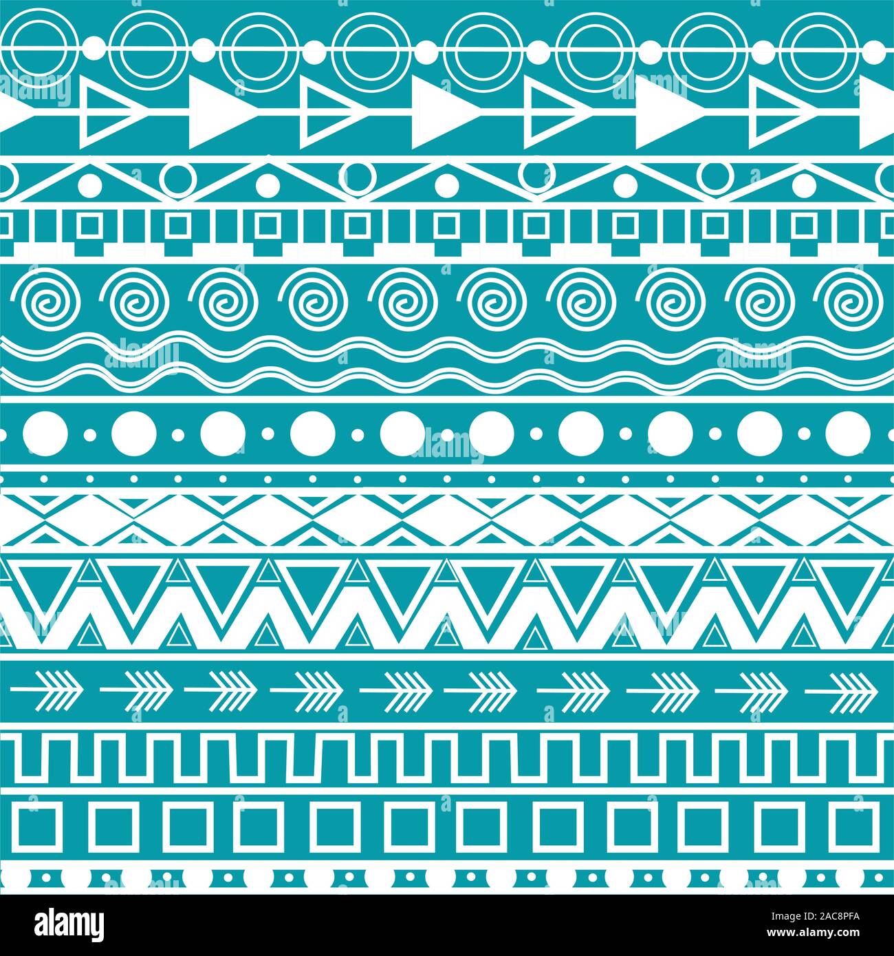 Horizontal lines seamless aztec pattern. Bohemian hippie elements-zigzag, triangles, circles and lines, tribal decoration for different clothes Stock Vector