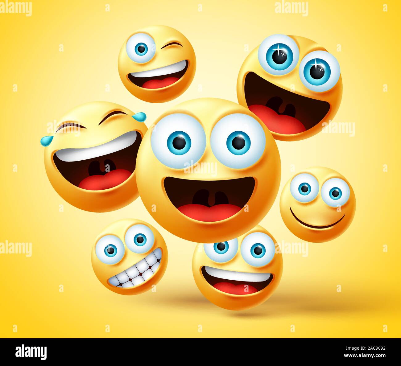 Smiley emoticon and emoji group vector design. Smileys emoticons cute face  head group in happy, laughing, smiling, funny, and naughty Stock Vector  Image & Art - Alamy