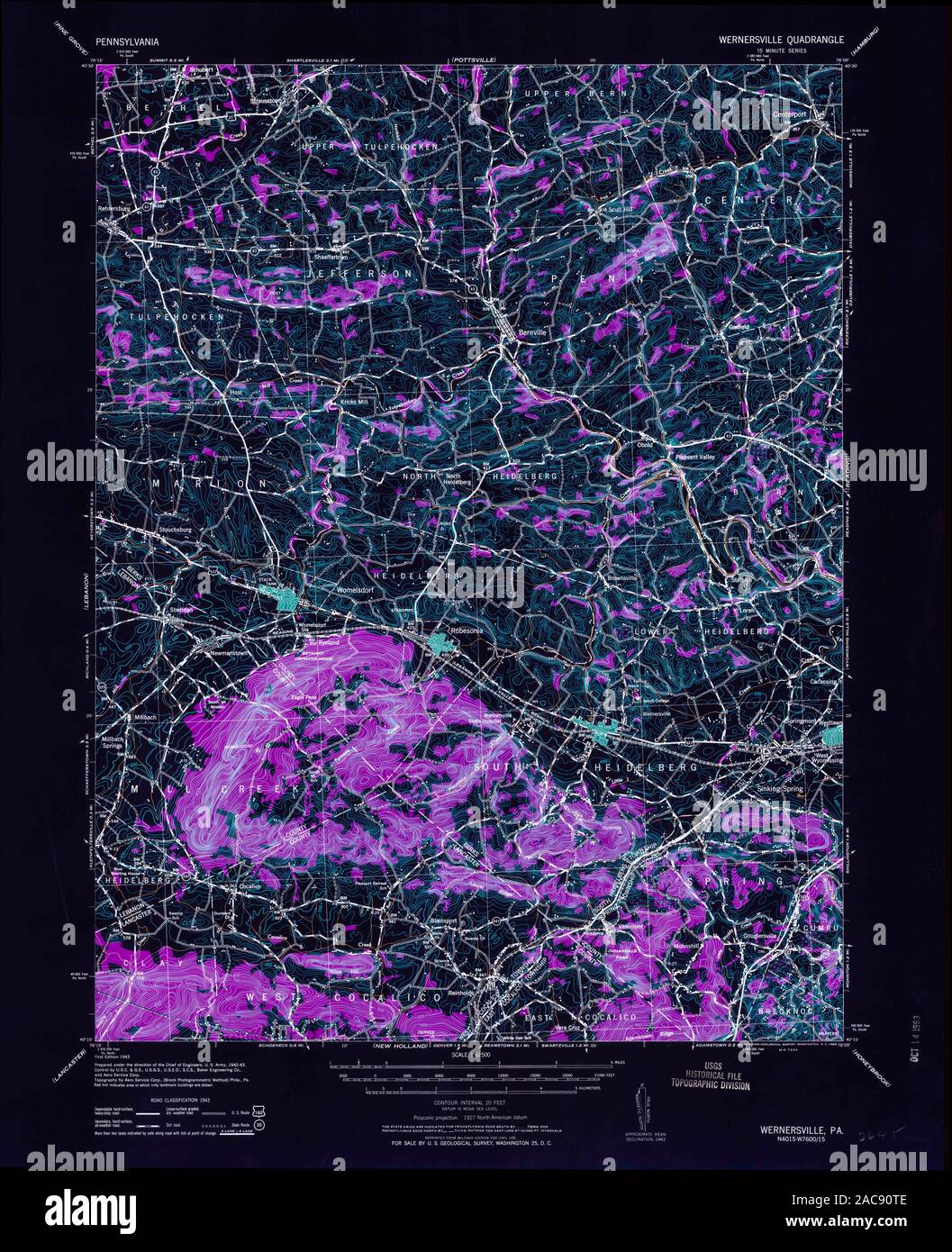 USGS TOPO Map Pennsylvania PA Wernersville 222467 1963 62500 Inverted