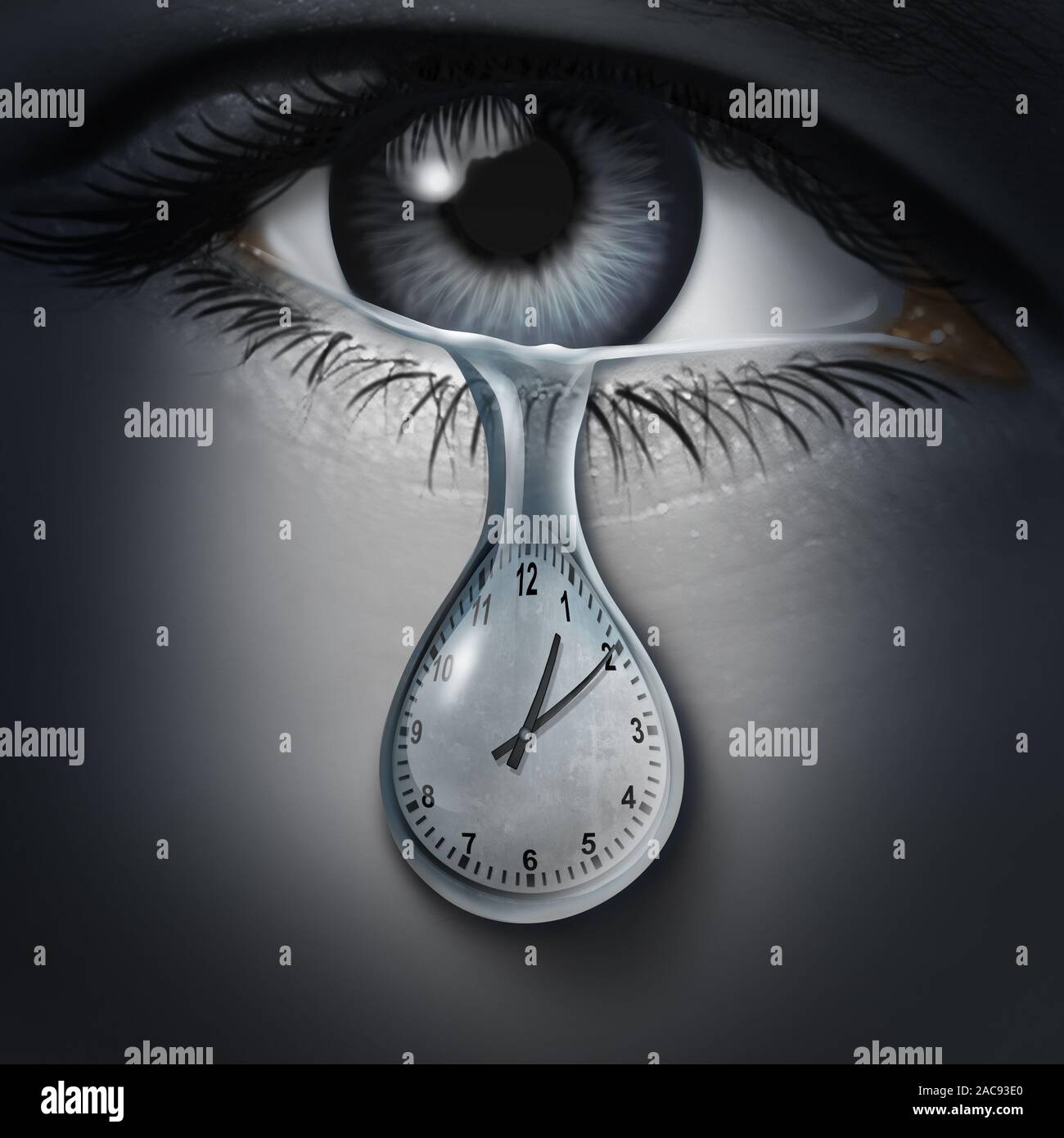 Time anxiety psychology and mental health disorder caused by the fear of death and being late or feelings and emotional distress. Stock Photo