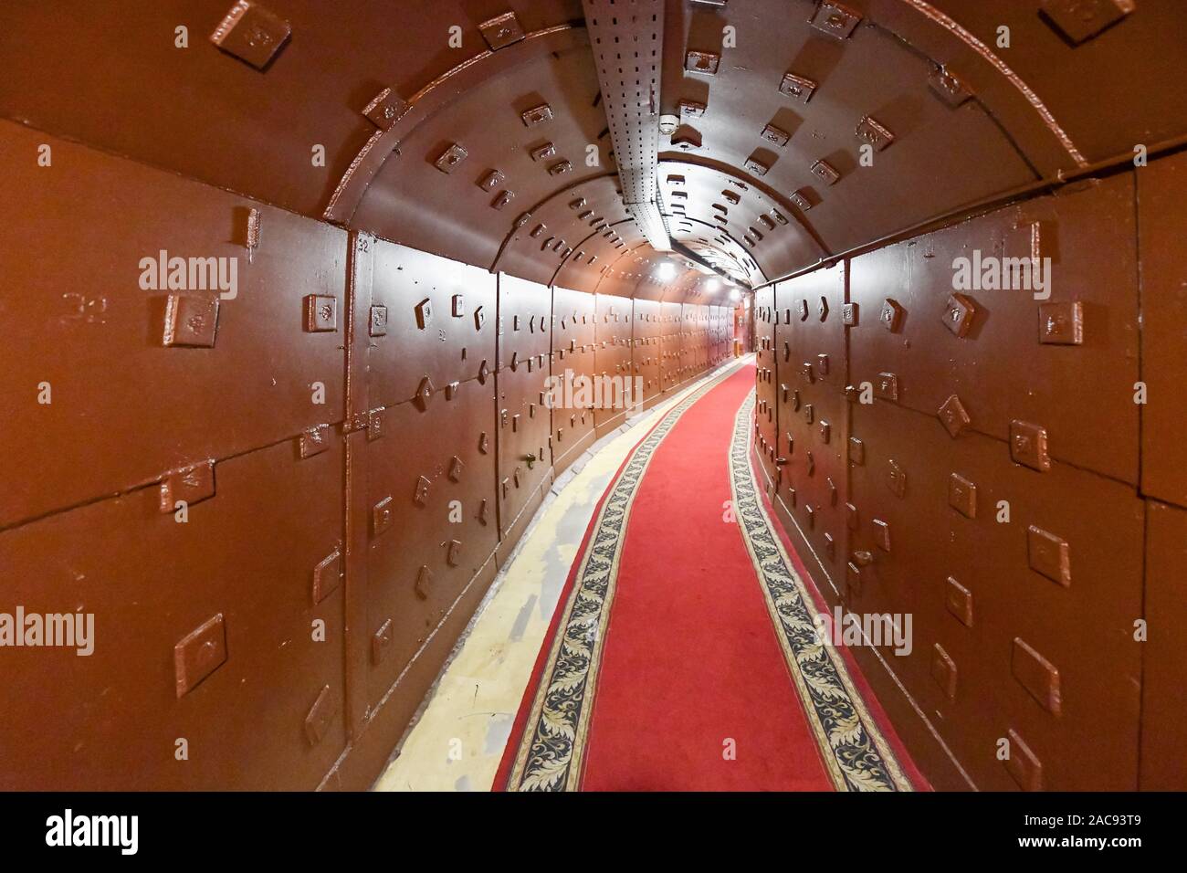 Moscow, Russia - July 25, 2019: Tunnel at Bunker-42, anti-nuclear underground facility built in 1956 as command post of strategic nuclear forces of So Stock Photo