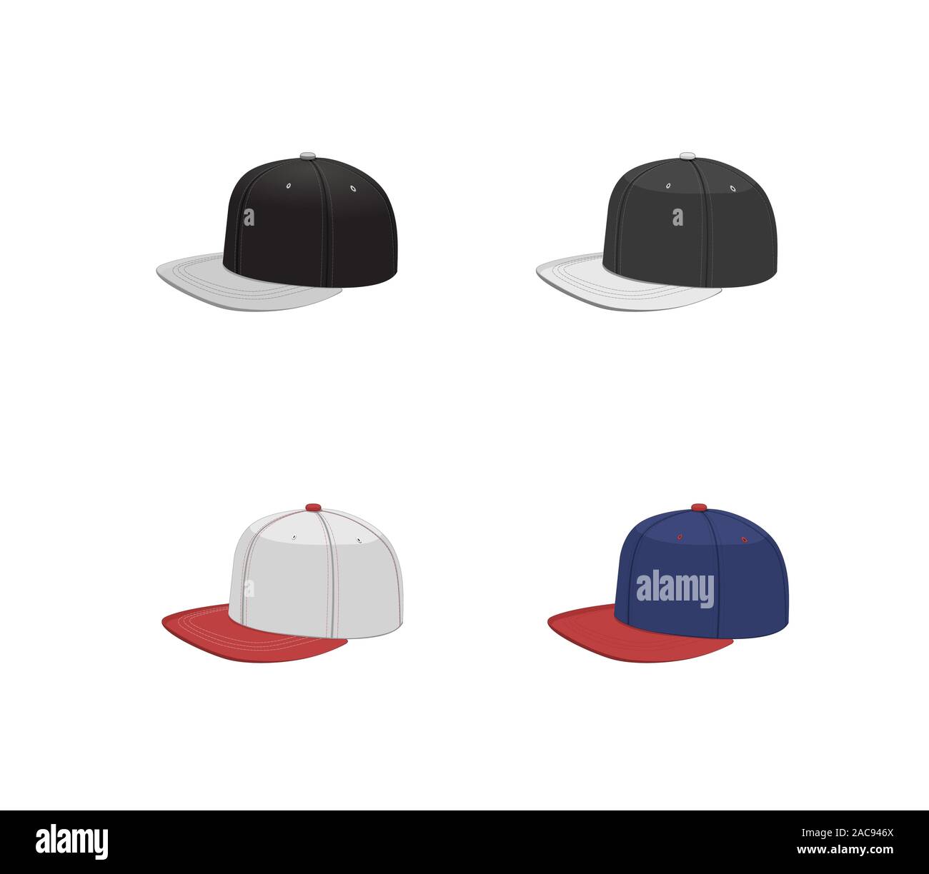 Baseball Cap Hip Hop Design Hat Set Isolated Vector Illustration