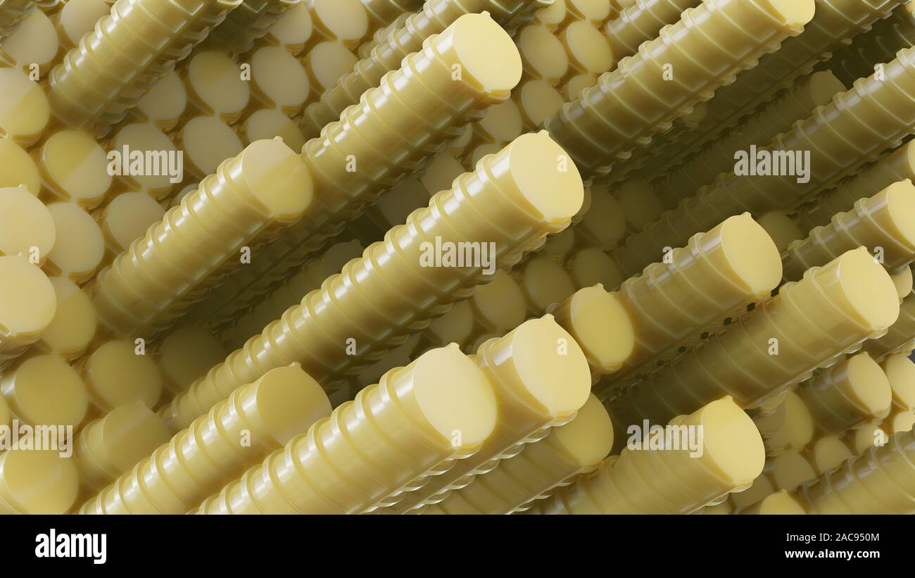 Plastic rods in rows. Randomly located. 3D illustration. Great ...