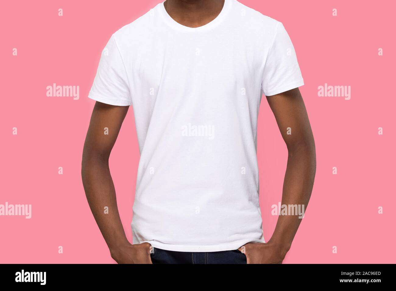 Download African American Man In Blank White T Shirt Front Mock Up Stock Photo Alamy
