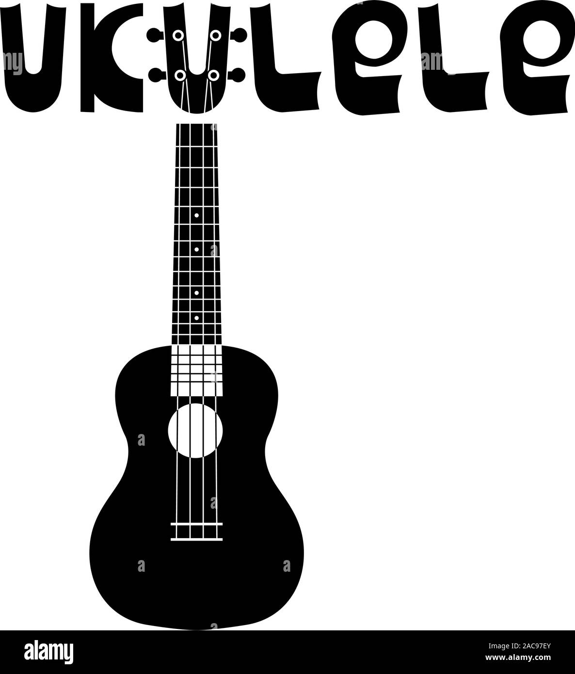 Ukulele Hawaiian guitar. Lettering of the word ukulele. String musical instrument. Simple vector illustration Stock Vector