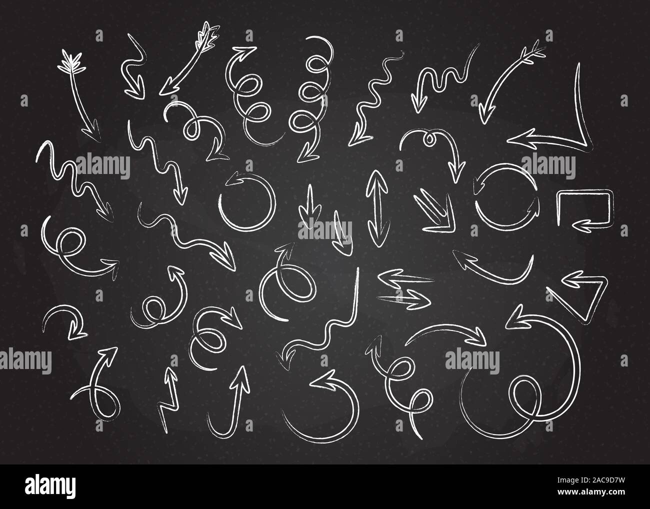Hand drawn chalk style arrows collection illustration. Curves and ...