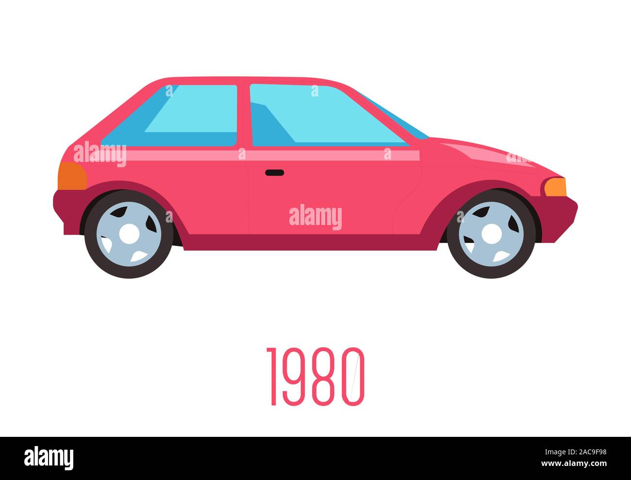 1980s car with two doors isolated icon, vintage vehicle Stock Vector