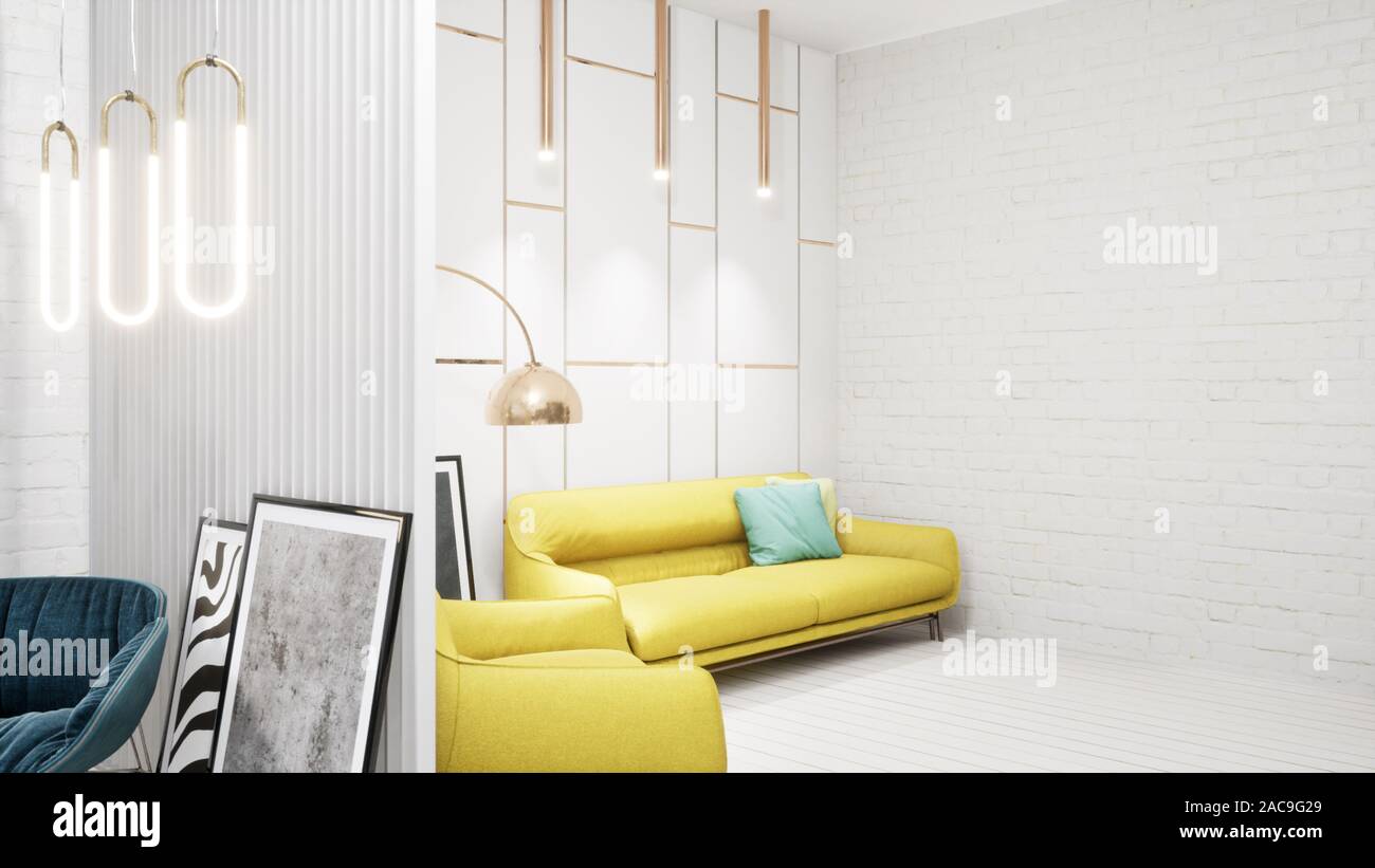 Modern design living room interior in Scandinavian style . 3D rendering ...