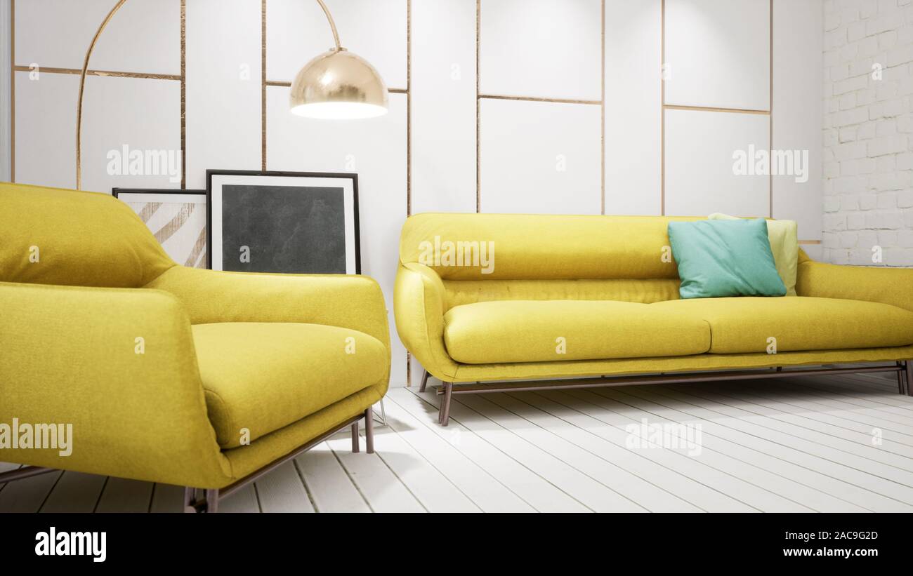 Modern design living room interior in Scandinavian style . 3D rendering ...