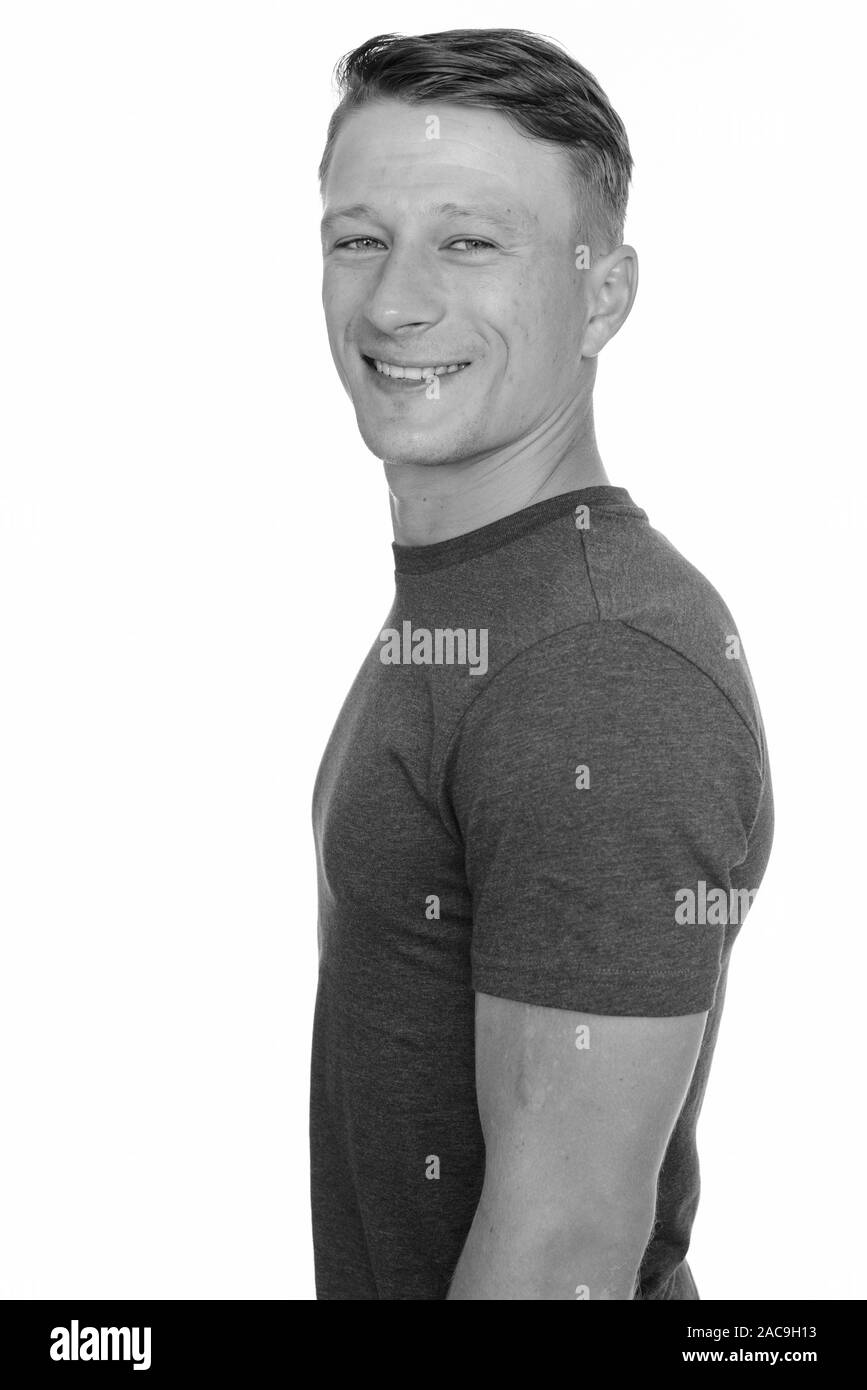 Young man facing camera Black and White Stock Photos & Images - Alamy
