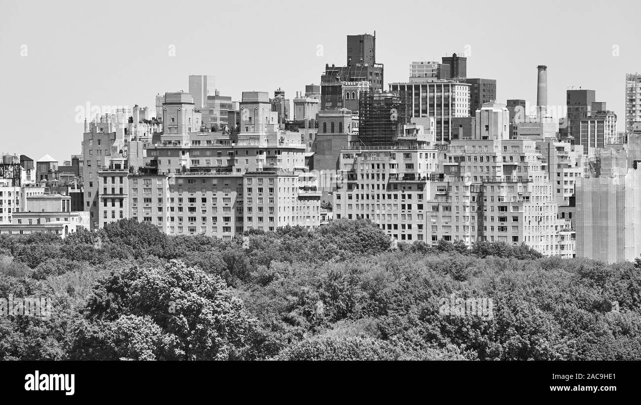 Black and white picture of Manhattan Upper East Side by the Central Park, New York, USA. Stock Photo