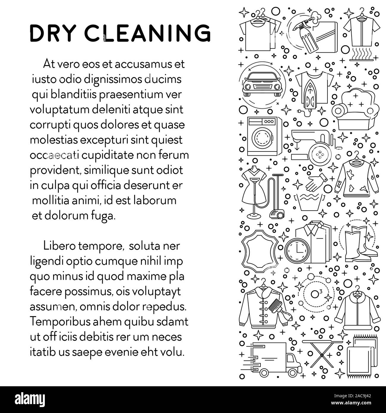 Dry cleaning and laundry service line icons on poster Stock Vector