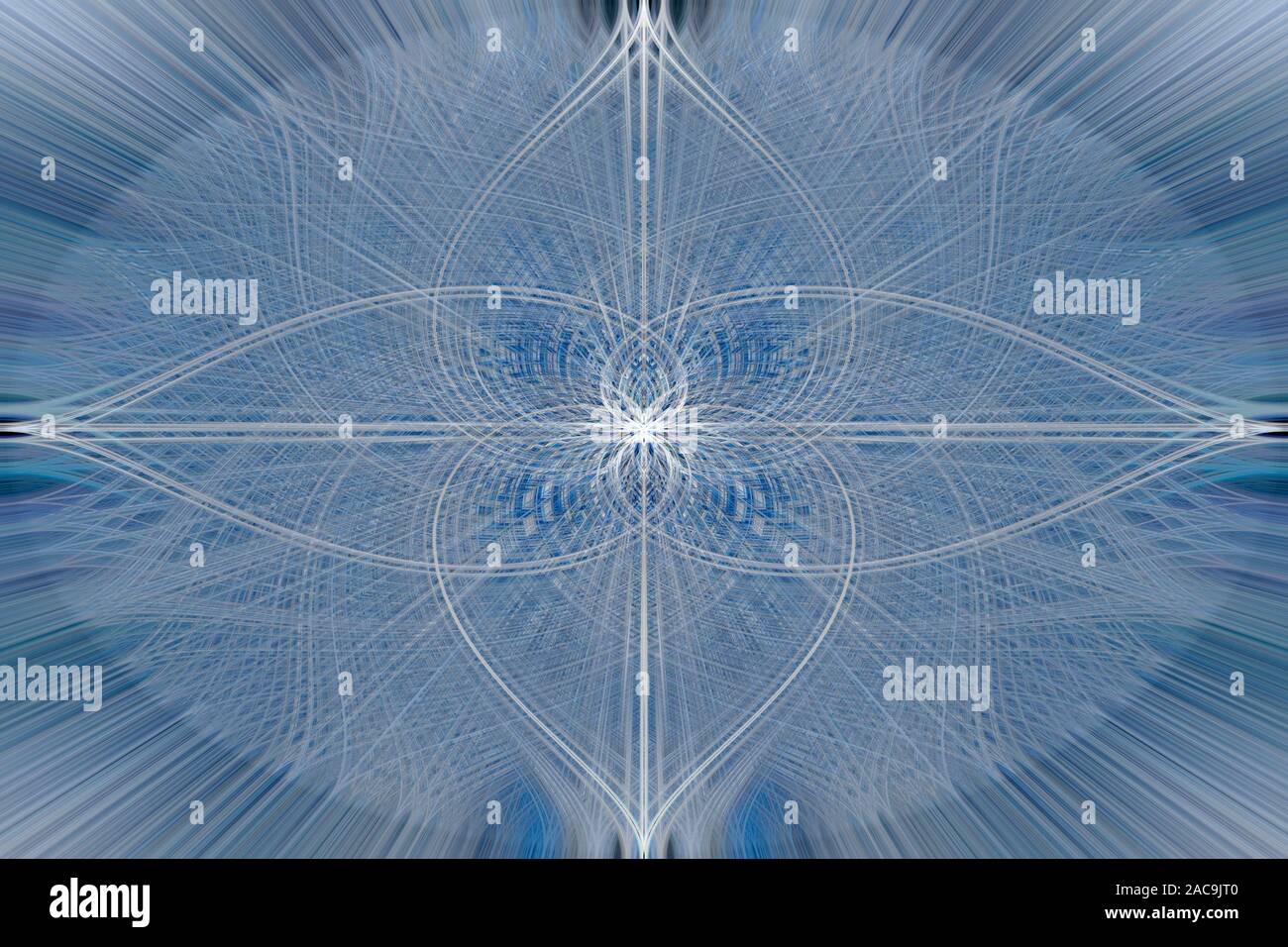 abstract background, symmetrical lines and squiggles, consisting of thousands of white and blue lines Stock Photo