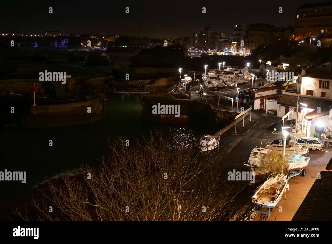 Night view of the Port-Vieux, Biarritz, Pyrénées-Atlantiques, France Stock Photo