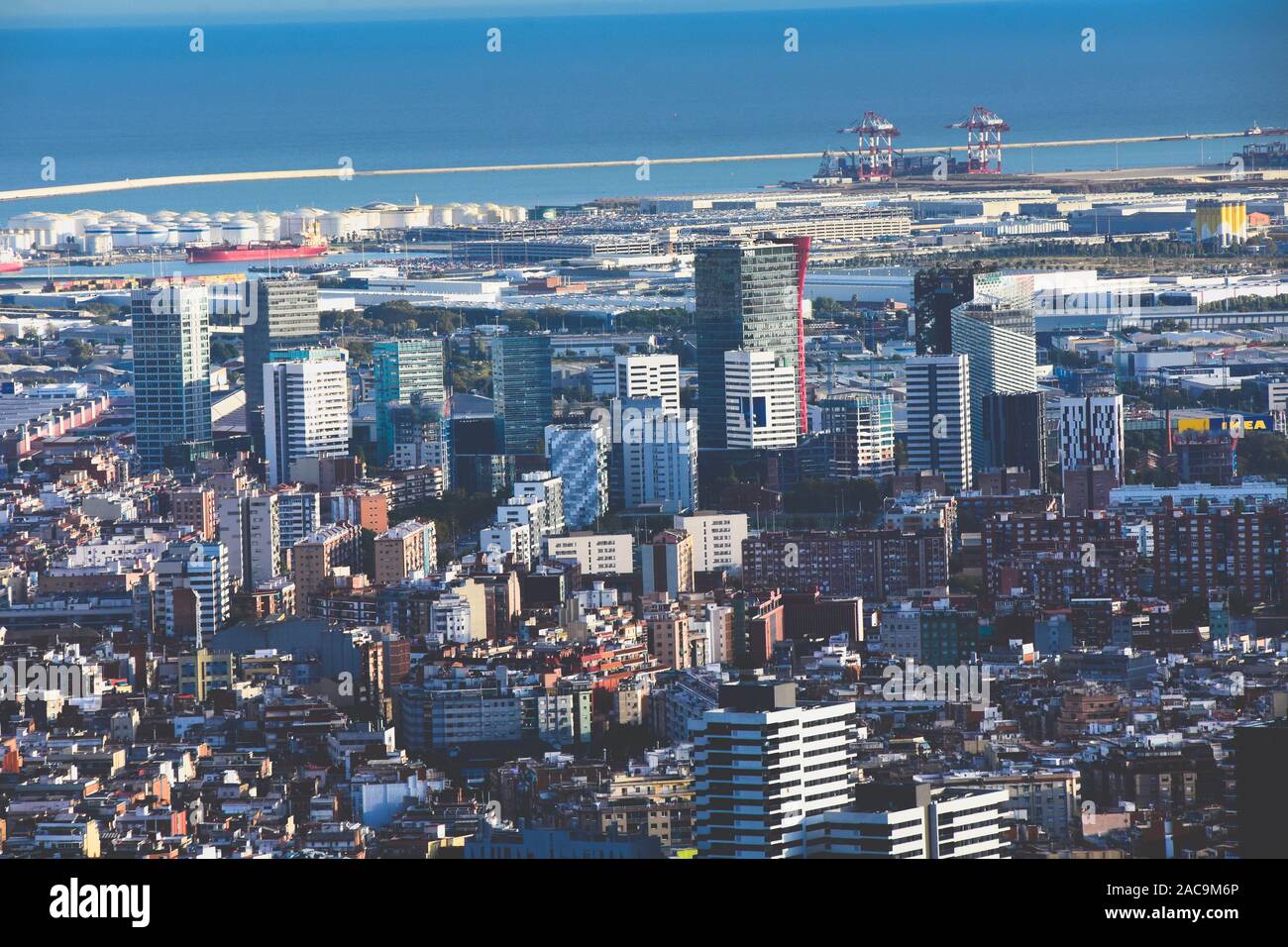Aerial view of Europa Square Area. Hospitalet del Llobregat, Barcelona province, Catalonia, Spain. Stock Photo