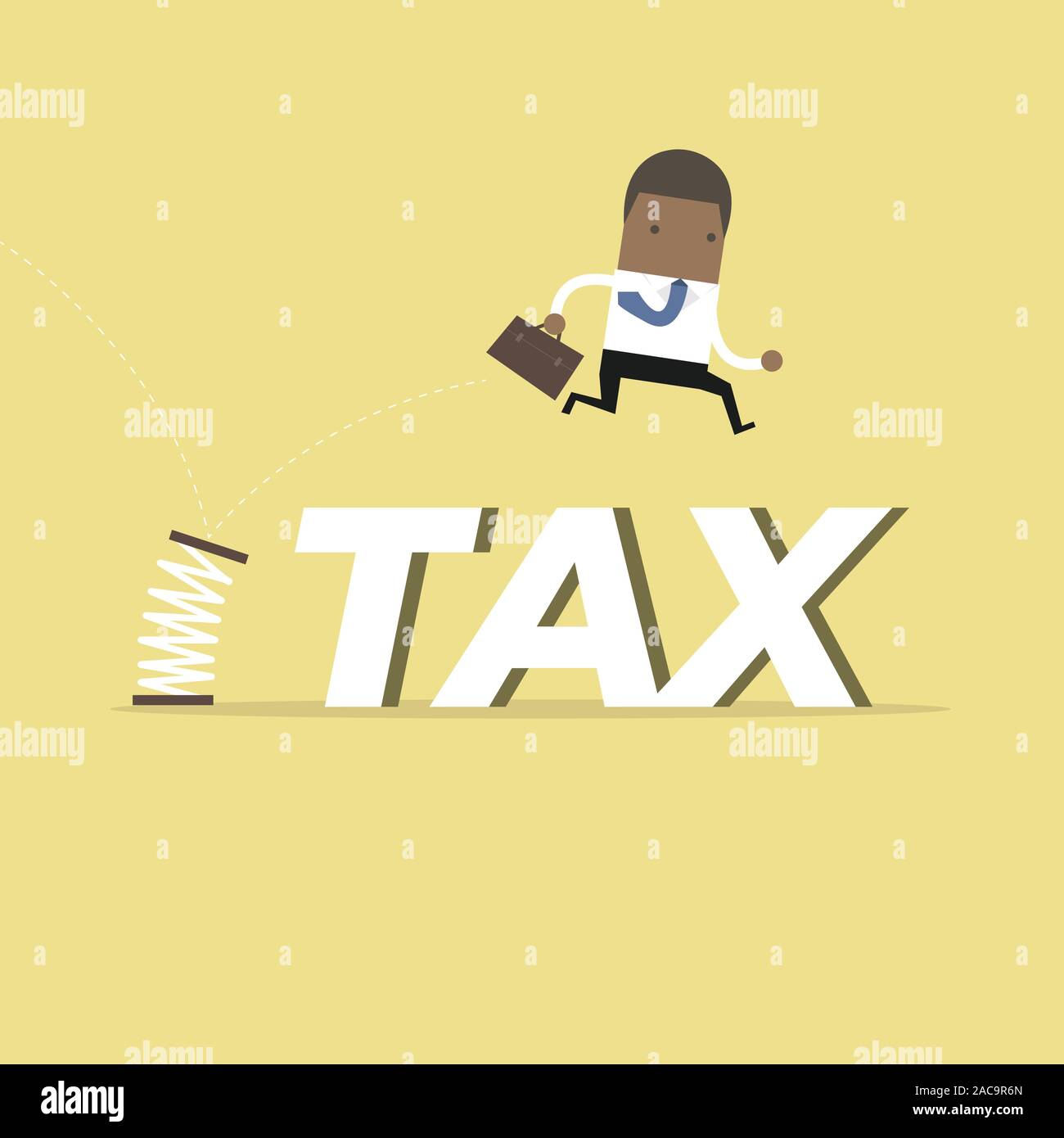 African businessman skipping taxes with spring. Stock Vector