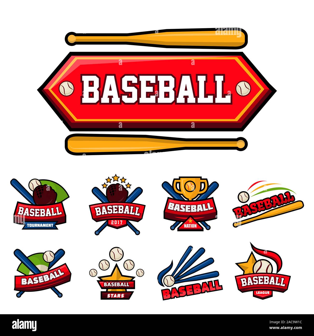 Baseball game isolated icons, sporting equipment. bat and ball Stock Vector Image & Art Alamy