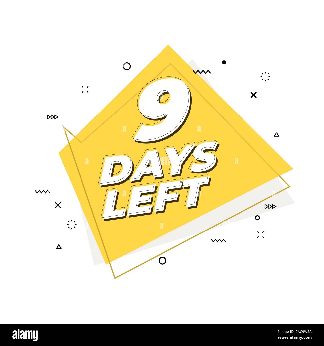 9 days left banner. Geometric Memphis style. Stock Vector