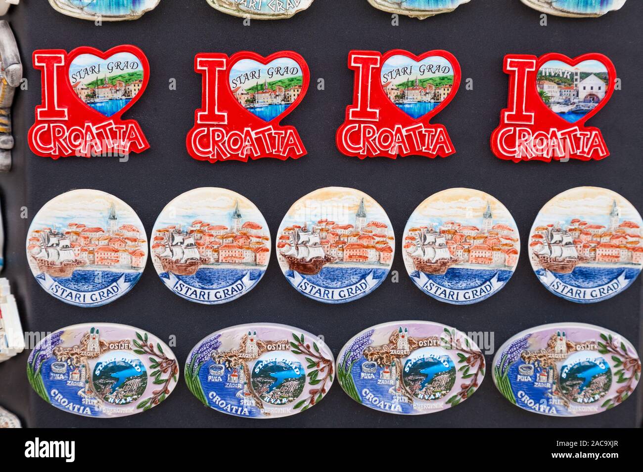 CROATIAN TOURIST FRIDGE MAGNETS, CROATIA – AUGUST 17 2013, Tourist resort  souvenir fridge magnets for sale in Stari Grad, Croatia, Europe Stock Photo  - Alamy