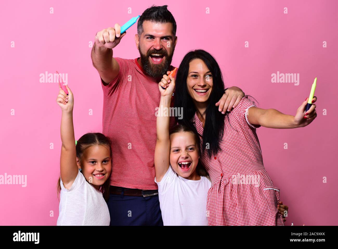 Parents And Children Paint With Markers And Smile Artists Family