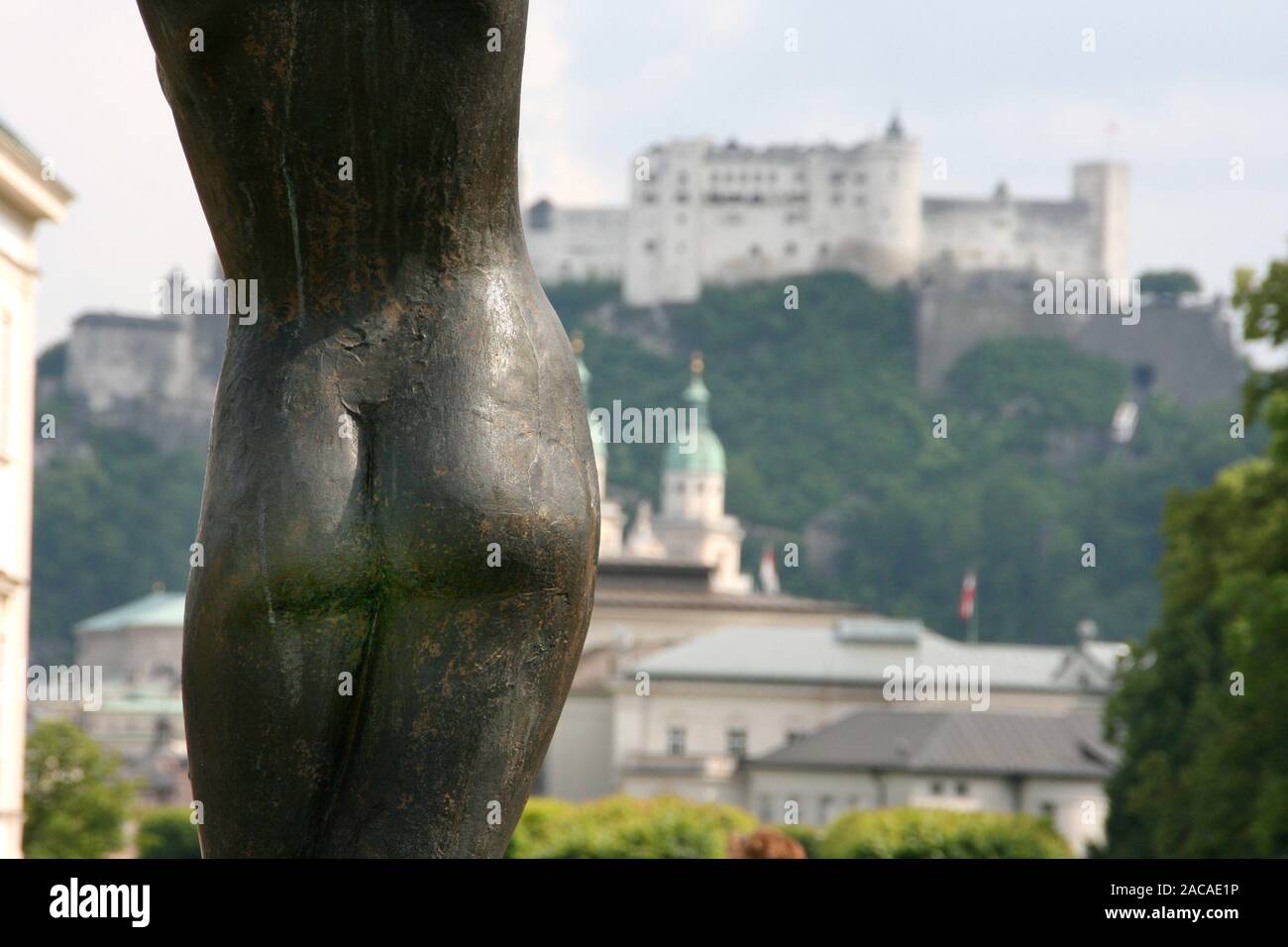 Austria, Salzburg, Castle Mirabellgarten and fortress Hohen Salzburg - Austria, Salzburg Stock Photo