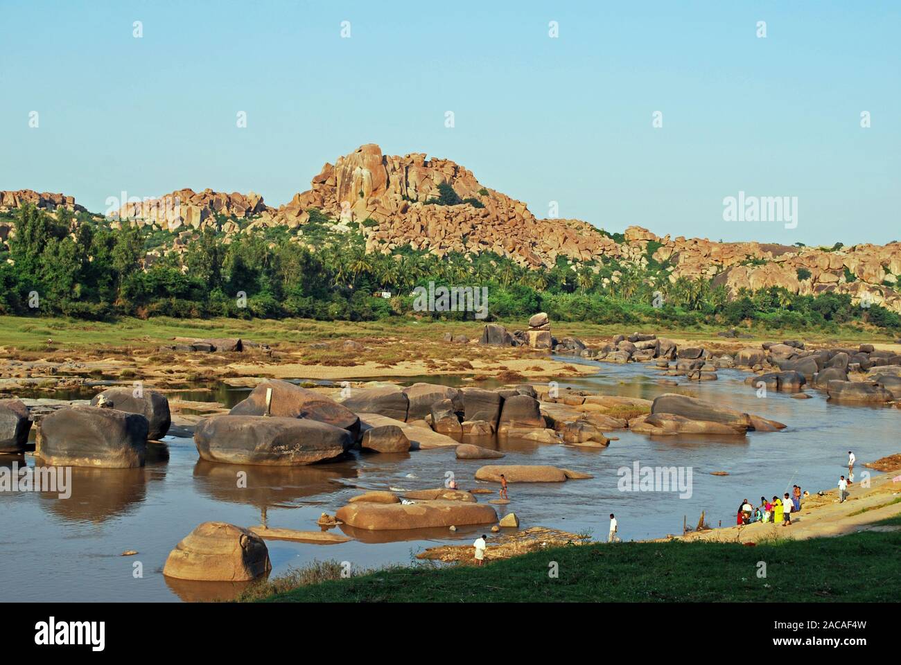 Granite rocks on the river Tungabhadra, Hampi, Karnataka, India Stock