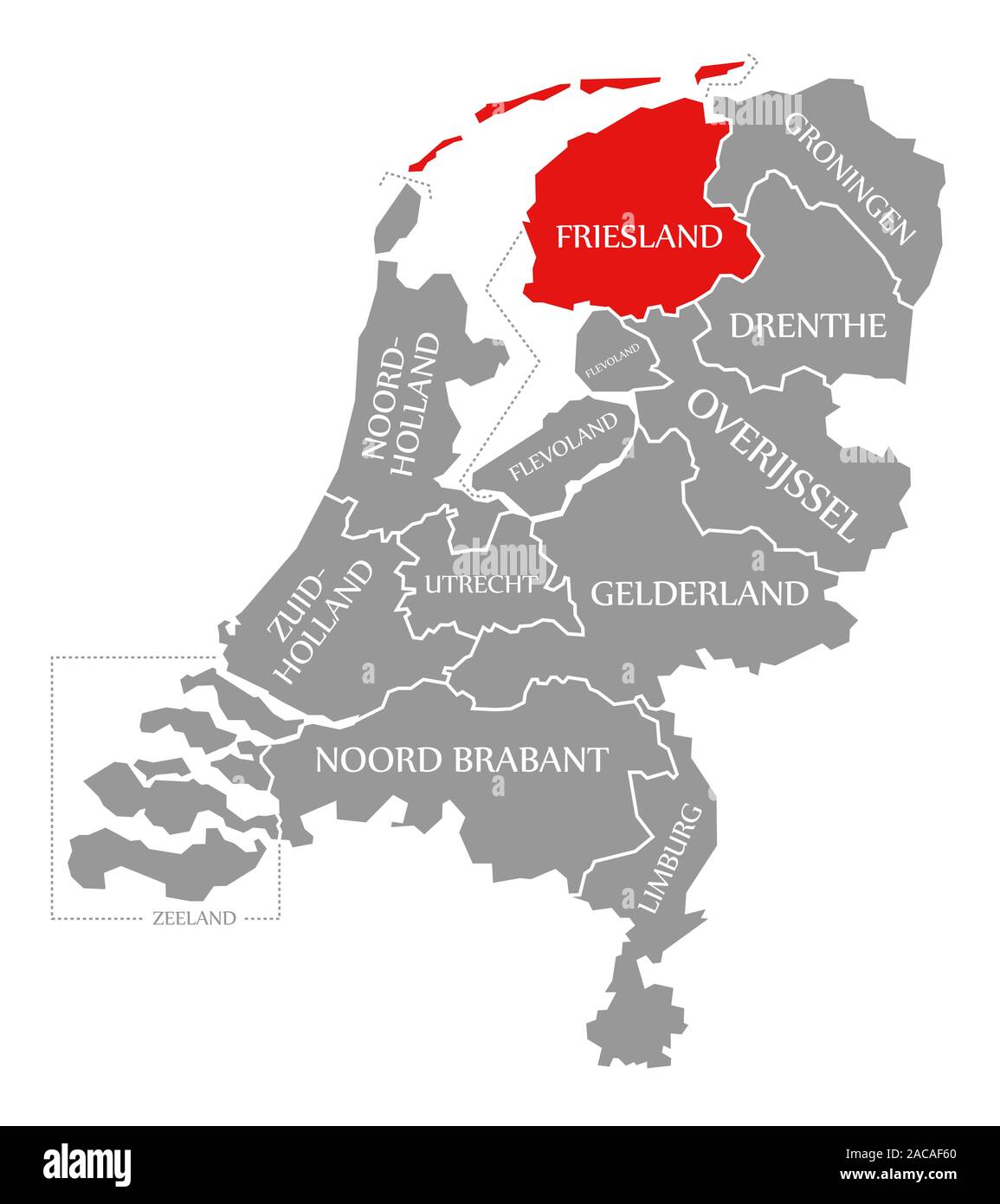 Friesland red highlighted in map of Netherlands Stock Photo Alamy