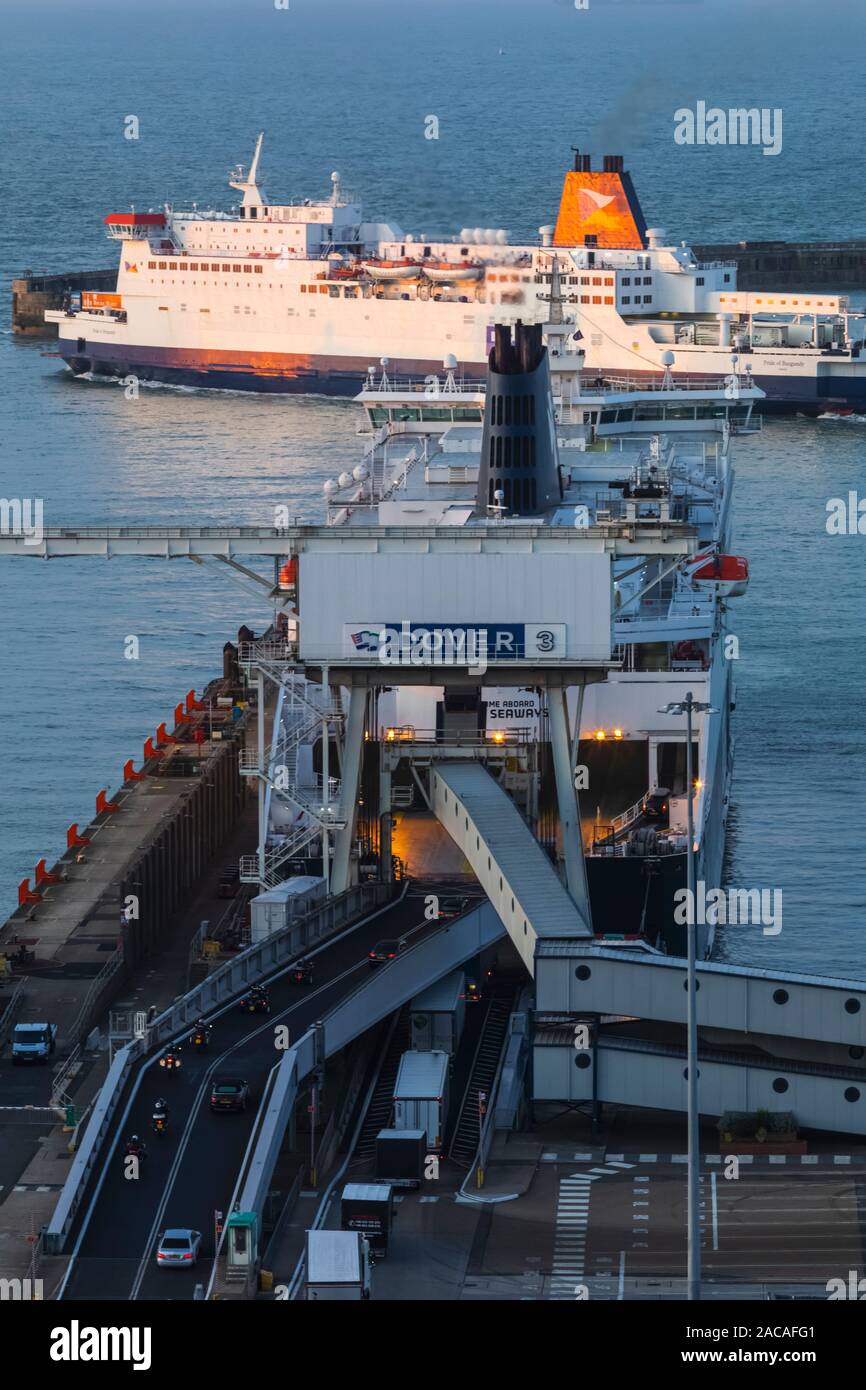 England, Kent, Dover, Dover Docks, Freight Trucks Loading onto Cross