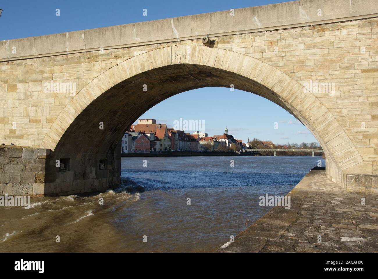 Regensburg, Danube, stone bridge Stock Photo