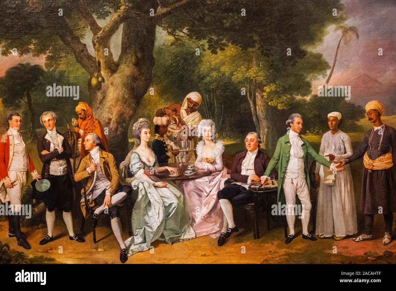 England, Somerset, Bath, The Holbourne Museum, Painting showing Georgian Era Garden Tea Party Stock Photo