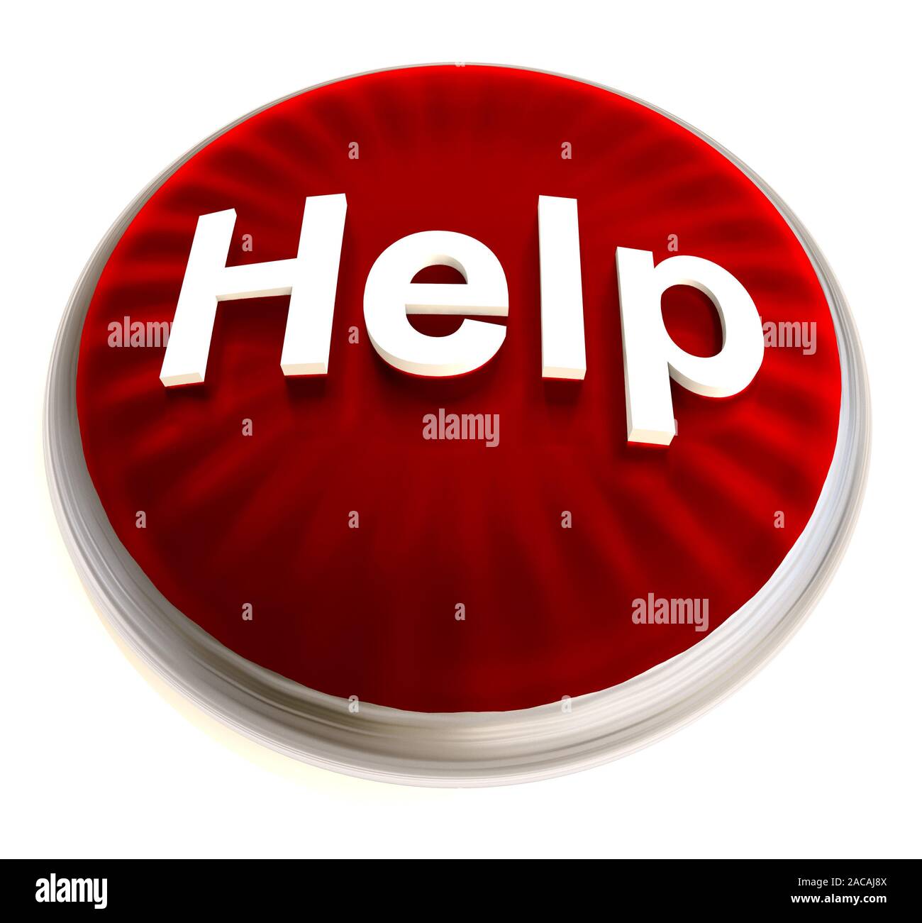 red help button with silver bevel Stock Photo