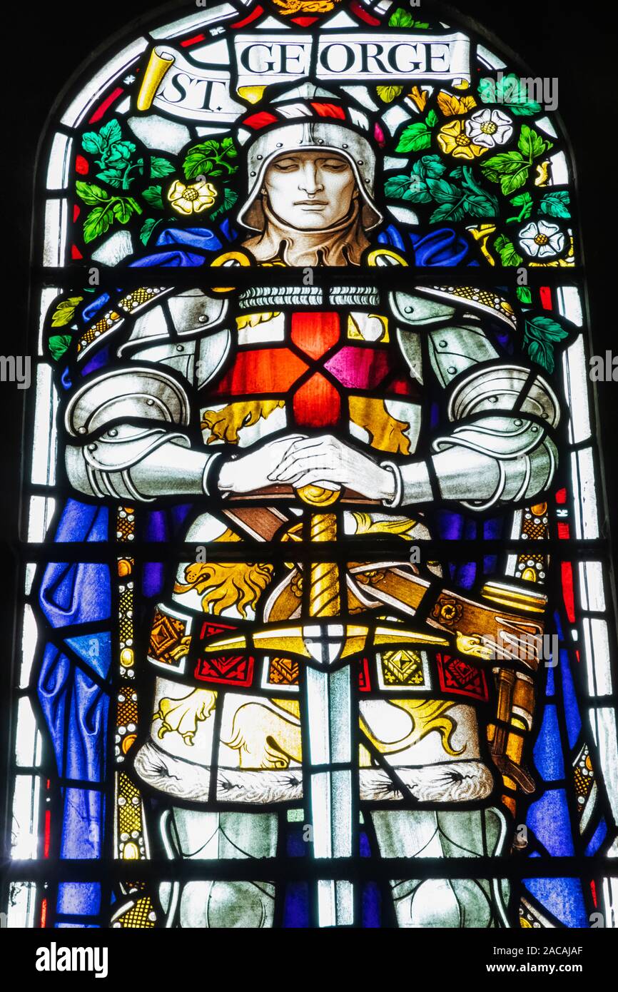 England, East Sussex, Eastbourne, Eastbourne College Chapel, Stained Glass Window depicting St